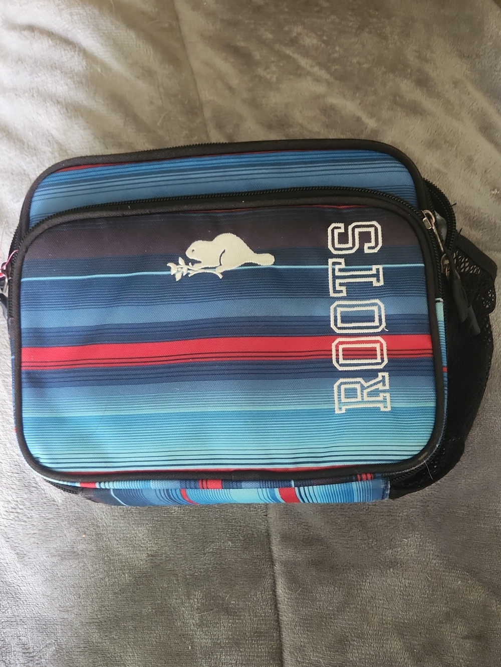 Roots Insulated lunch / Toiletry Bag w bottle holder recycled material
